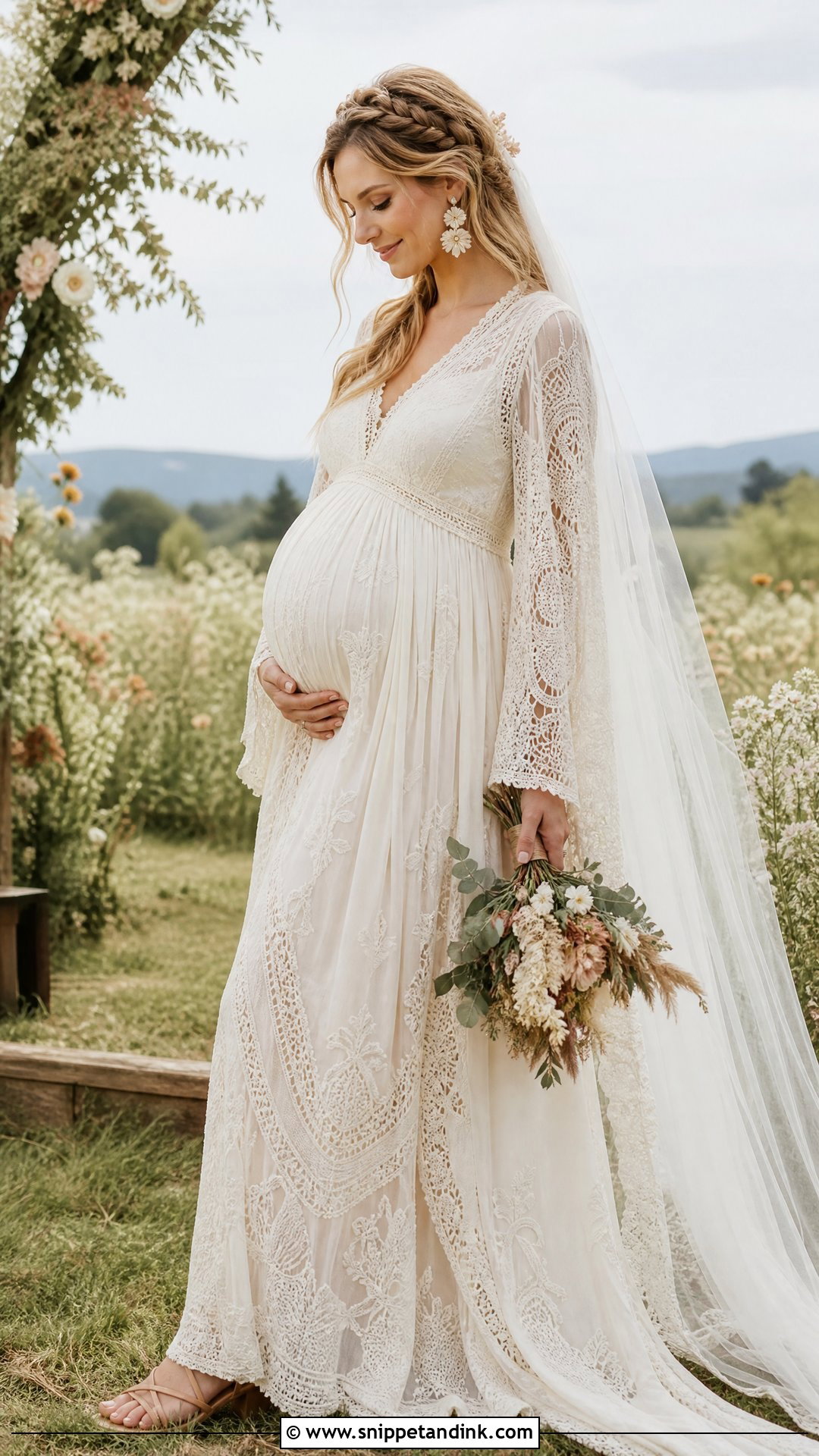 Boho Lace Maternity Bridal Gown - Snippet and Ink - 25 Maternity Bridal Gowns
