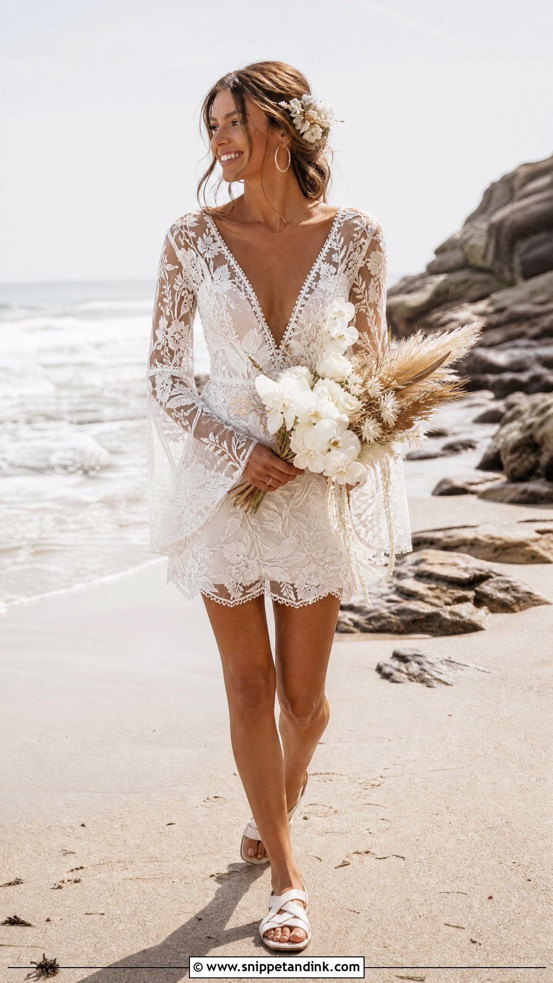 Boho Lace Mini Beach Wedding Dress - Snippet and Ink - 20 Short Beach Wedding Dresses