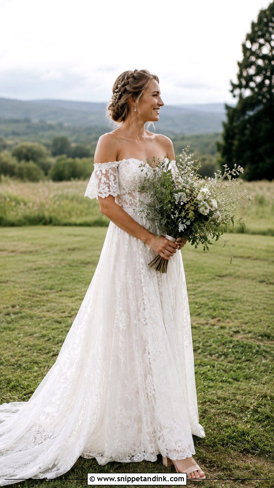 Boho Lace Off Shoulder Wedding Dress - Snippet and Ink - 20 Lace Off Shoulder Wedding Dress Ideas