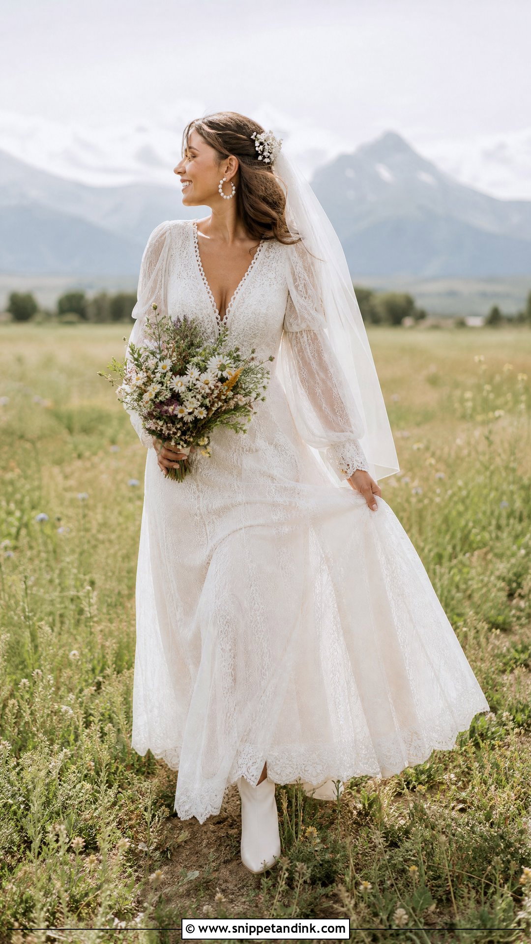 Boho Lace Puff Sleeve Wedding Dress - Snippet and Ink - 20 Vintage Puff Sleeve Wedding Dress Ideas