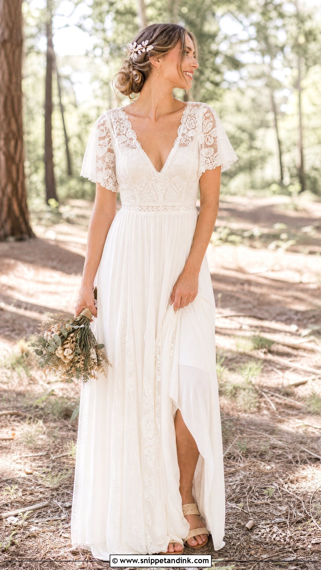 Boho Lace Short Sleeve Wedding Dress - Snippet and Ink - 20 Wedding Dresses with Short Sleeves