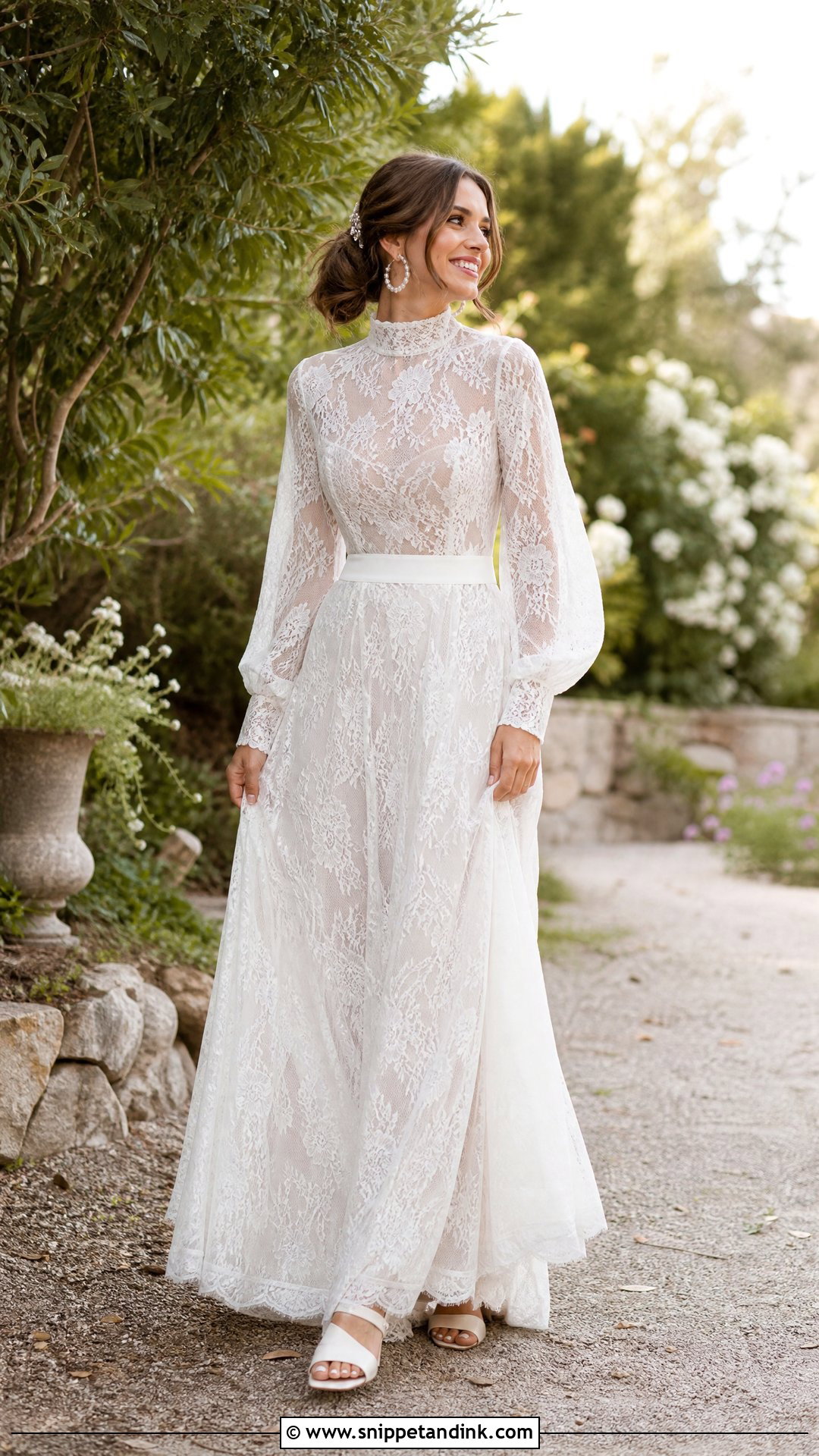 Boho Lace Turtle Neck Wedding Gown - Snippet and Ink - 20 Turtle Neck Wedding Gown Ideas