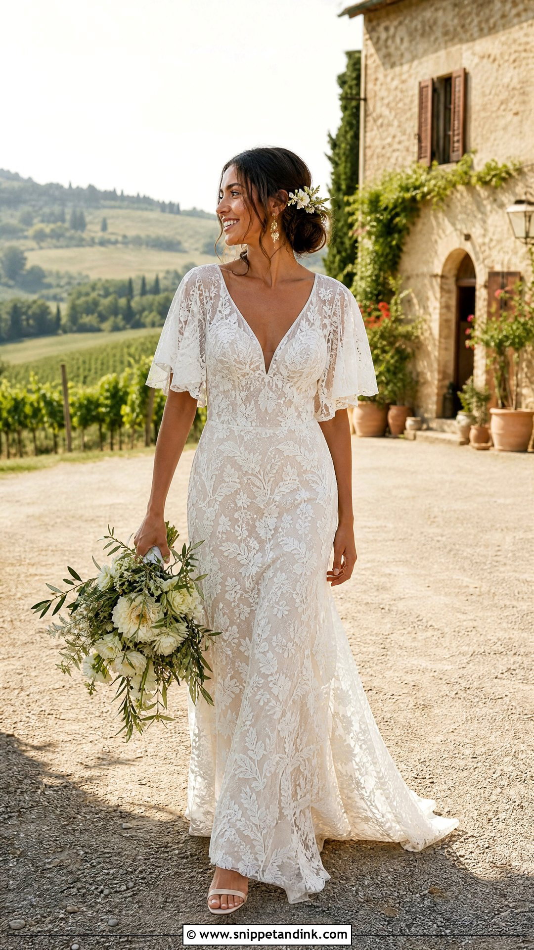 Boho Lace Tuscan Wedding Dress - Snippet and Ink - 20 Tuscan Wedding Dress Ideas