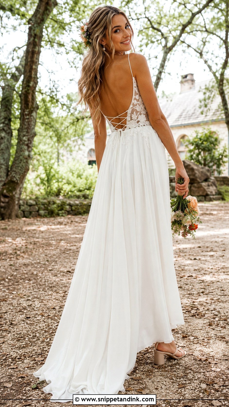 Boho Lace Up Back Wedding Dress - Snippet and Ink - 20 Lace Up Back Wedding Dress Ideas