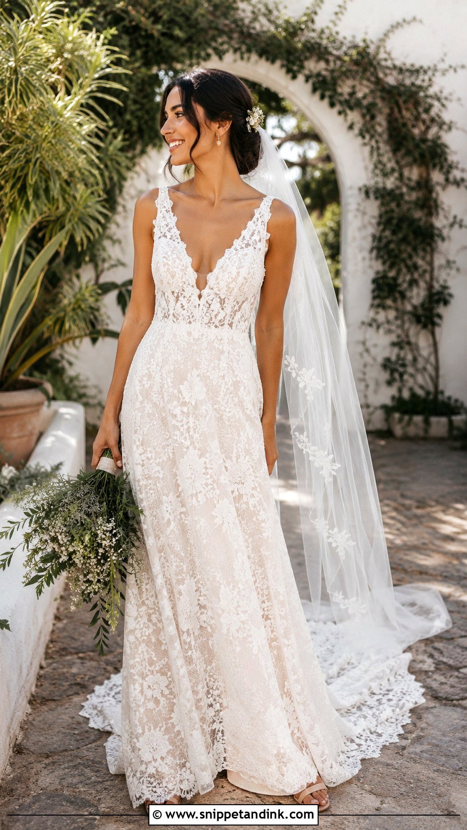 Boho Lace V Cut Wedding Dress - Snippet and Ink - 20 V Cut Wedding Dress Ideas