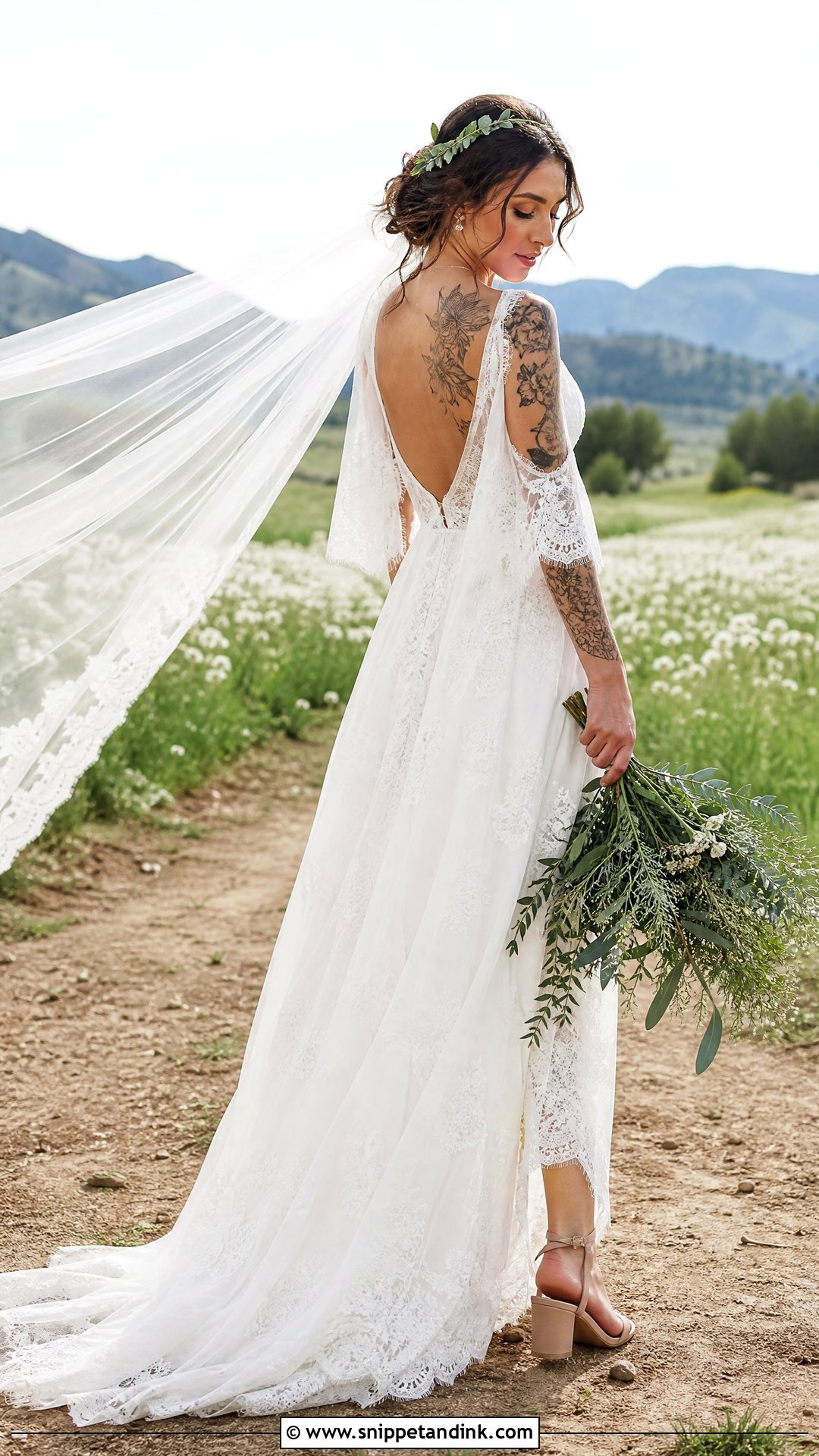 Boho Lace Wedding Dress - Snippet and Ink - 20 Tattooed Bride Wedding Dress Ideas