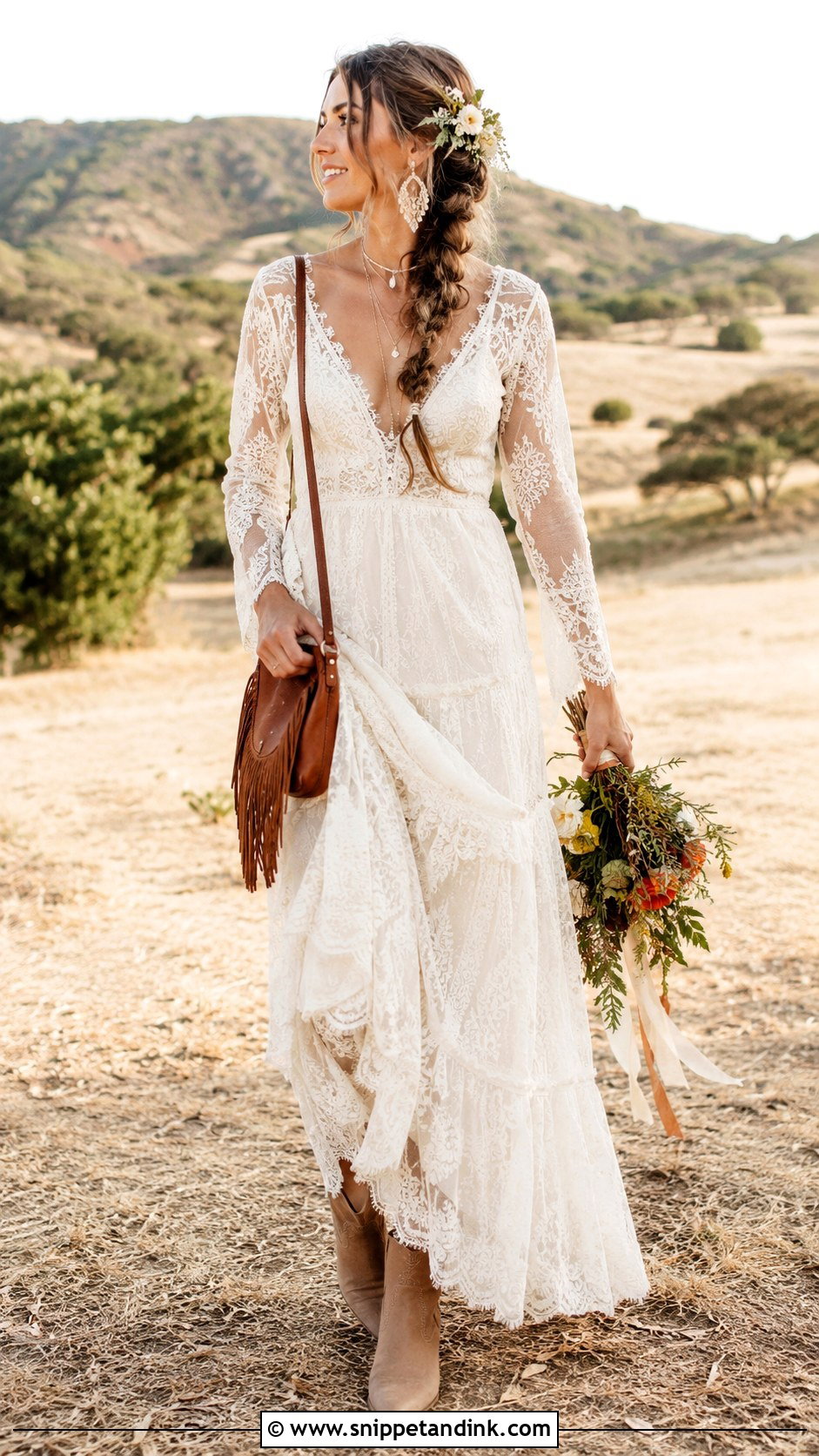 Boho Lace Wedding Dress With Ankle Boots - Snippet and Ink - 20 Casual Informal Wedding Dress Ideas
