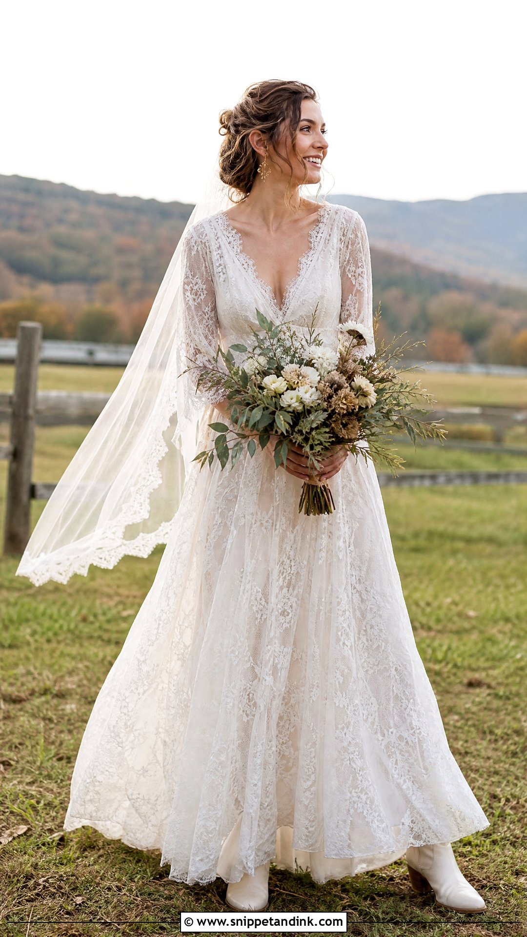 Boho Lace Wedding Dress With Ankle Boots - Snippet and Ink - 20 Wedding Dress Combination Ideas