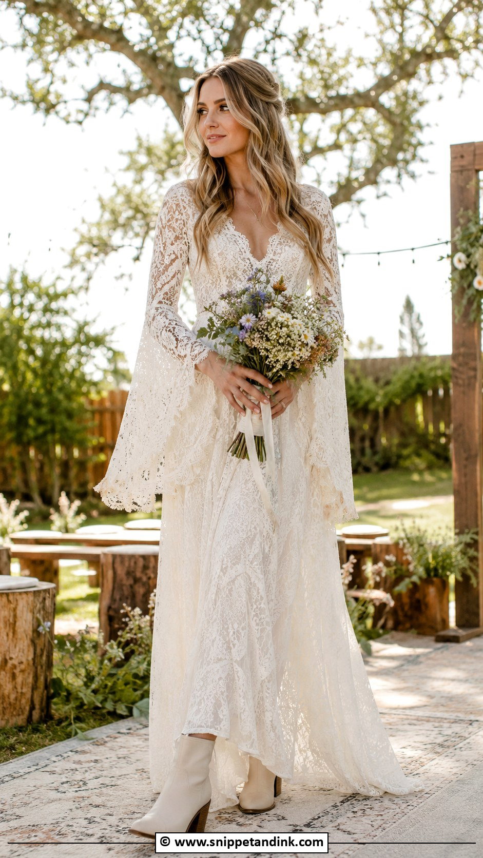 Boho Lace Wedding Dress With Ankle Boots - Snippet and Ink - 30 Backyard Wedding Dress Ideas