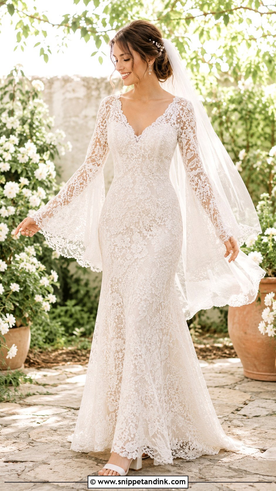 Boho Lace Wedding Dress With Bell Sleeves - Snippet and Ink - 20 Form Fitting Wedding Dress with Sleeves