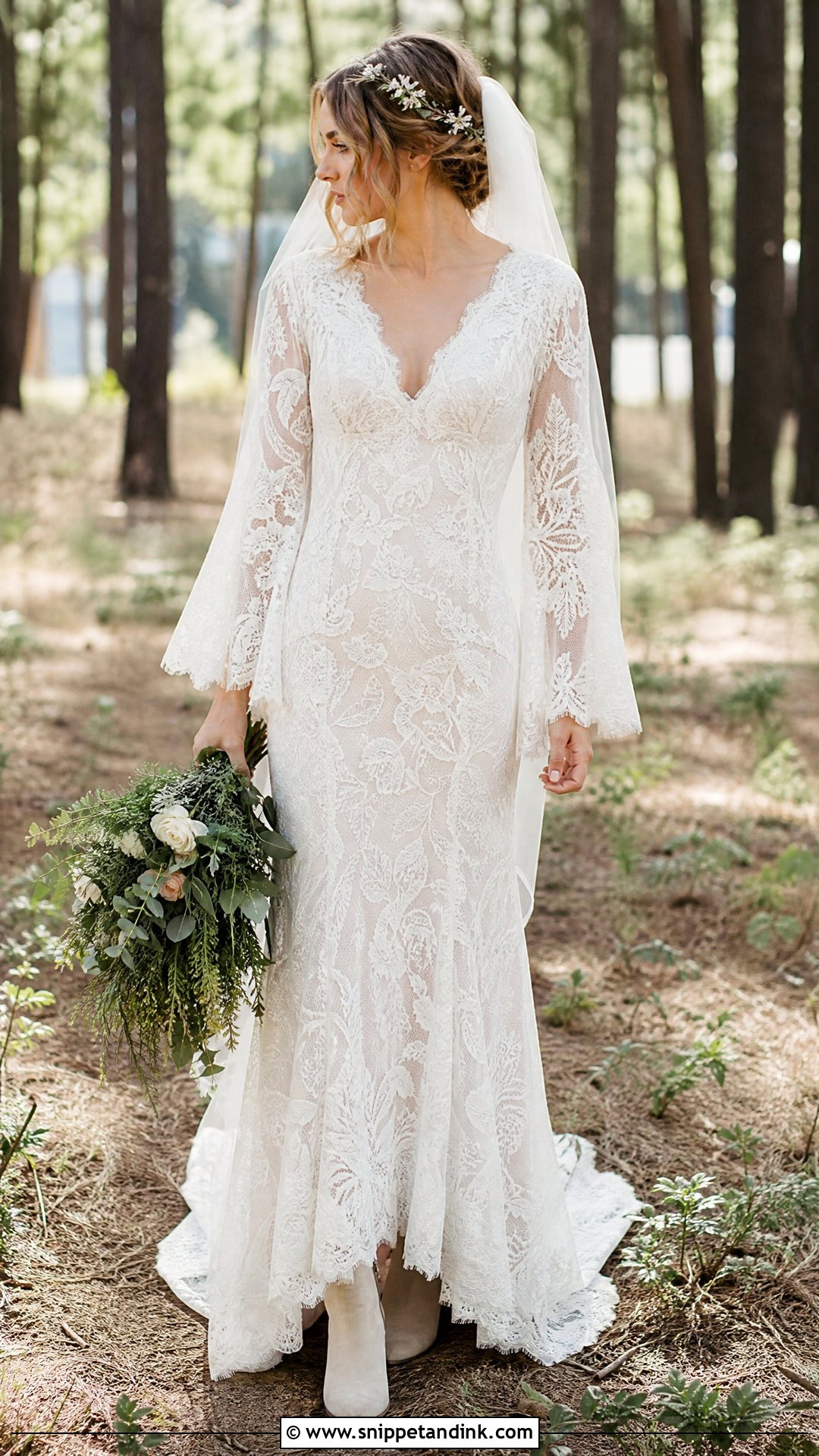 Boho Lace Wedding Dress With Bell Sleeves - Snippet and Ink - 20 Wedding Dress Inspiration Boho Ideas