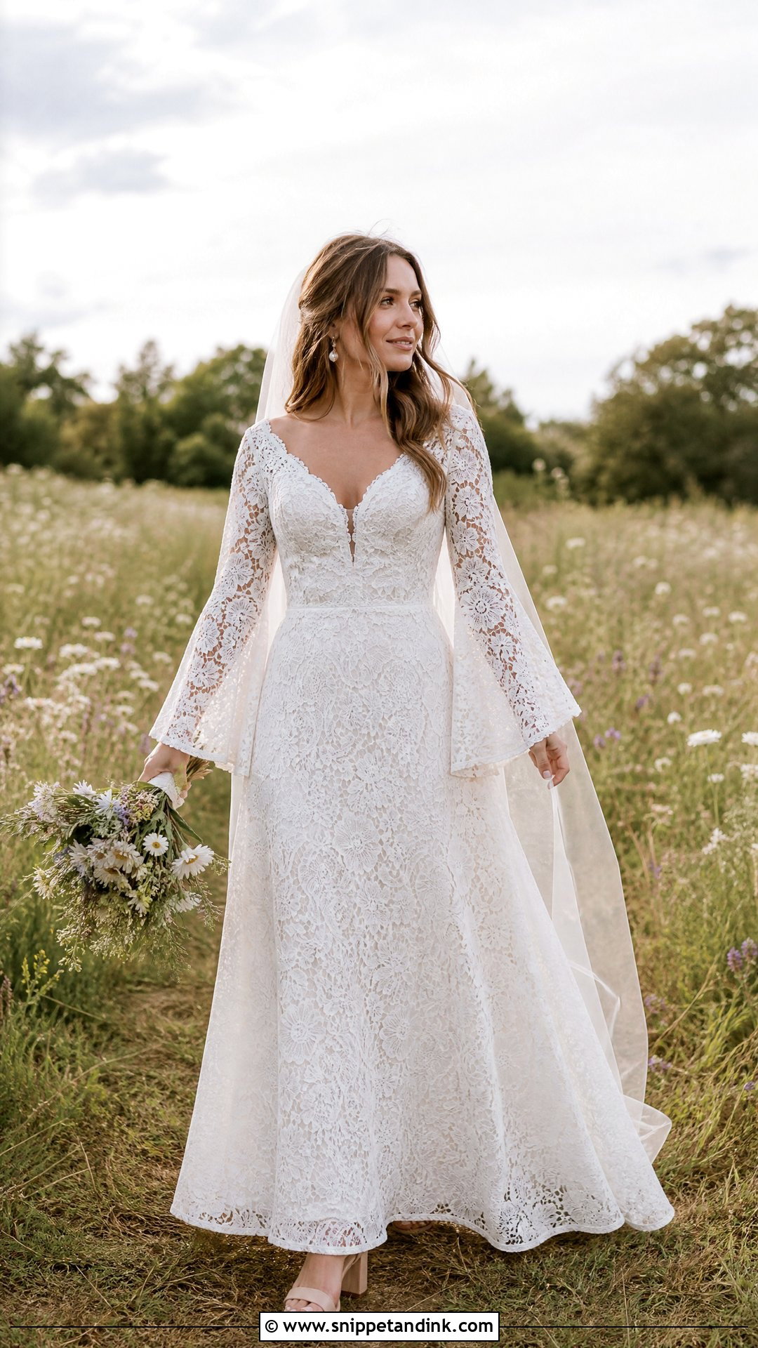Boho Lace Wedding Dress With Bell Sleeves - Snippet and Ink - 20 Wedding Dress with Bell Sleeves