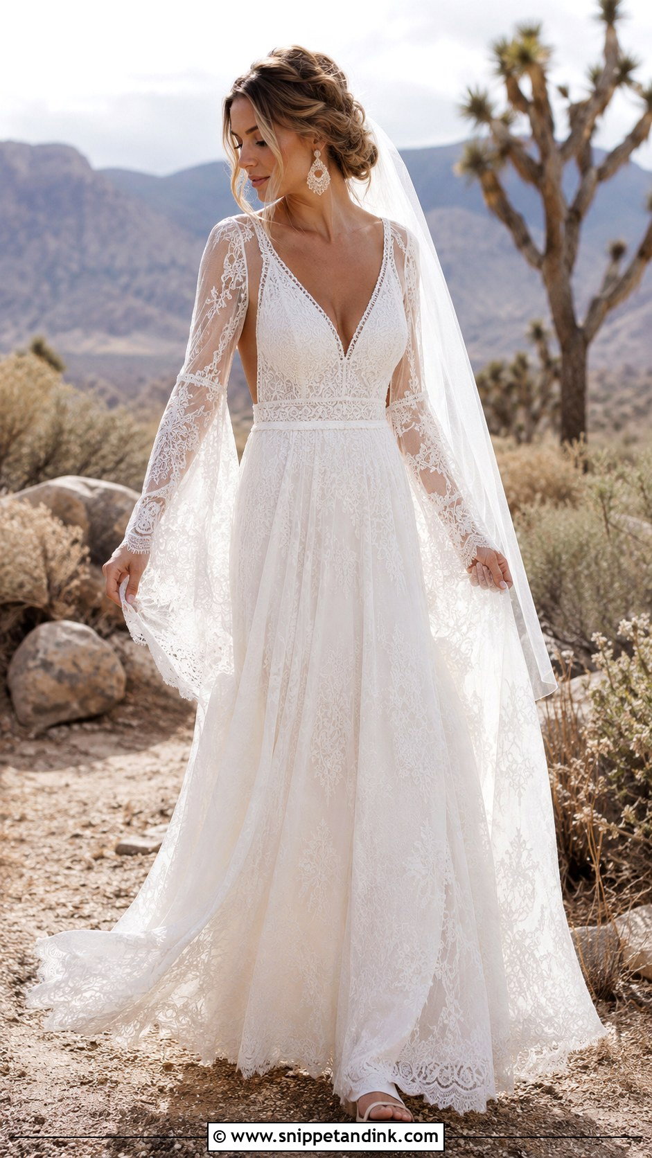 Boho Lace Wedding Dress With Bell Sleeves - Snippet and Ink - 20 Modern Lace Wedding Dress Ideas