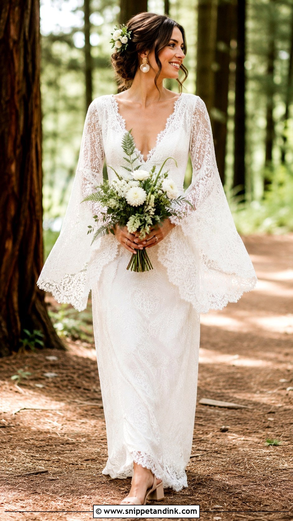 Boho Lace Wedding Dress With Bell Sleeves - Snippet and Ink - 20 Loose Wedding Dress Ideas