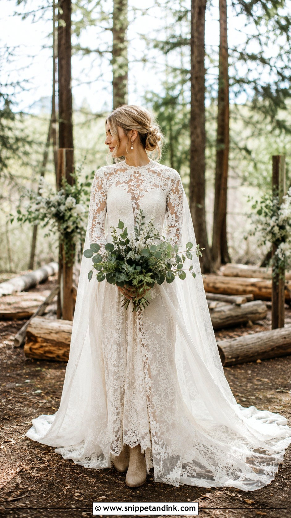 Boho Lace Wedding Dress With Cape - Snippet and Ink - 20 Lily Collin’s Wedding Dress Ideas