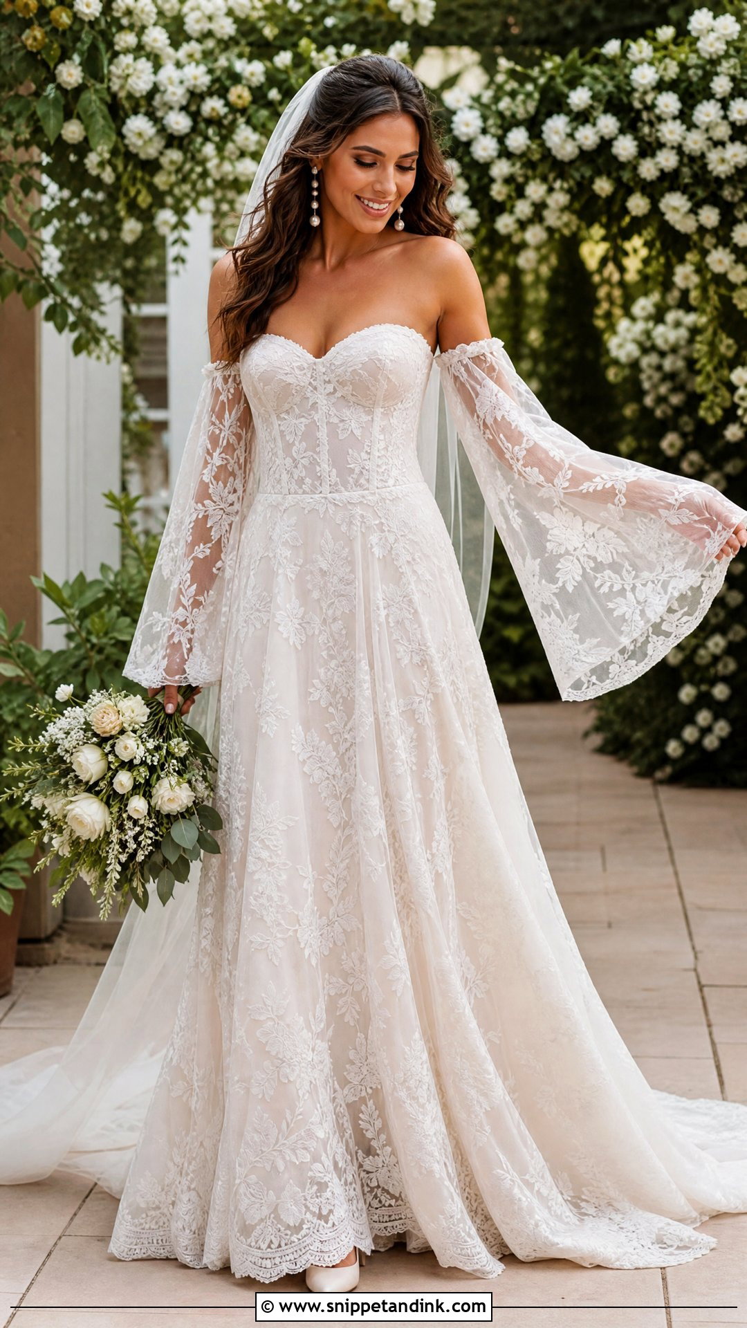 Boho Lace Wedding Dress With Detachable Sleeves - Snippet and Ink - 25 Boho Lace Wedding Dress Ideas