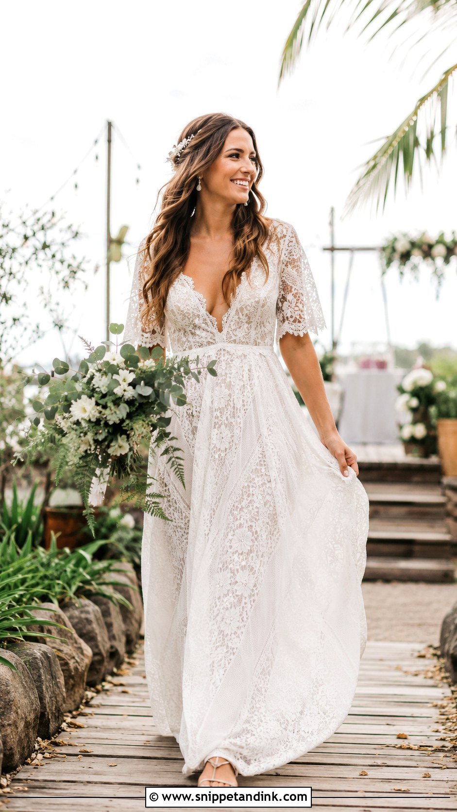Boho Lace Wedding Dress With Flat Sandals - Snippet and Ink - 25 Small Wedding Dress Ideas