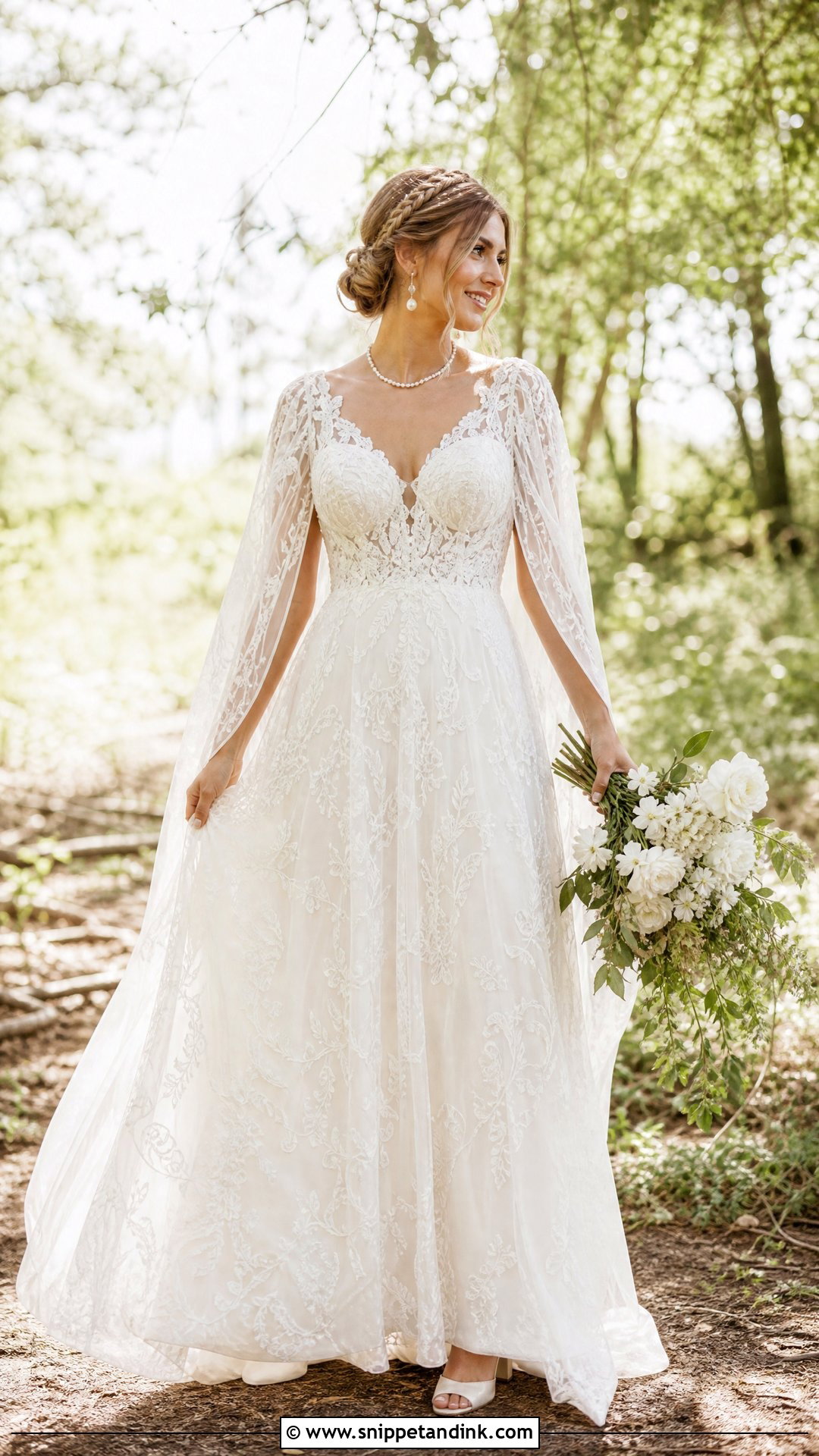 Boho Lace Wedding Dress With Freshwater Pearl Necklace - Snippet and Ink - 20 Wedding Dress with Pearl Necklace Ideas