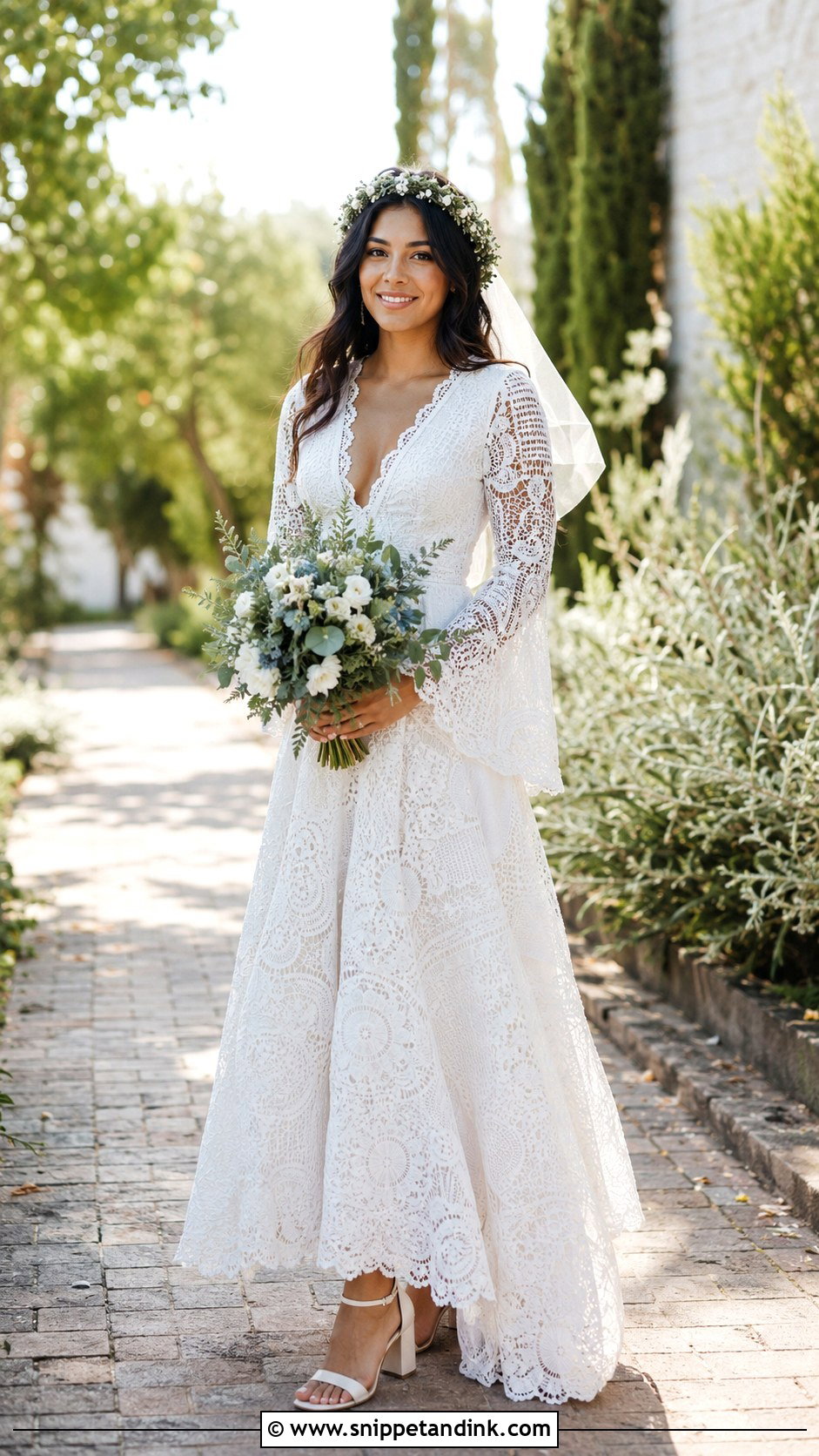 Boho Latina Wedding Dress With Floral Crown - Snippet and Ink - 25 Latina Wedding Dress Ideas