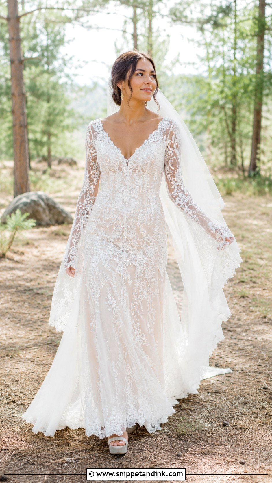 Boho Long Bell Sleeve Wedding Dress - Snippet and Ink - 20 Bohem Gelinlik Wedding Ideas