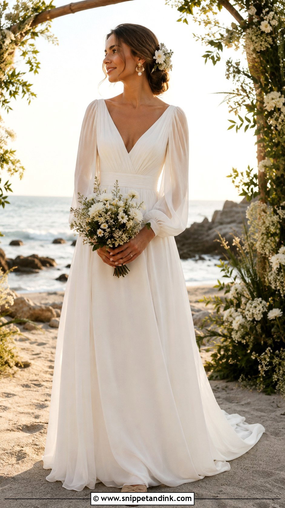 Boho Long Sleeve Chiffon Beach Wedding Dress - Snippet and Ink - 20 Boho Simple Beach Wedding Dress Ideas