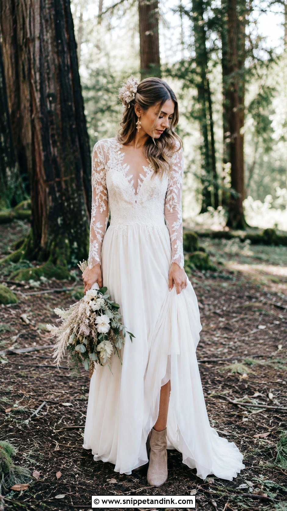Boho Long Sleeve Forest Wedding Dress - Snippet and Ink - 20 Forest Wedding Aesthetic Wedding Dress Ideas