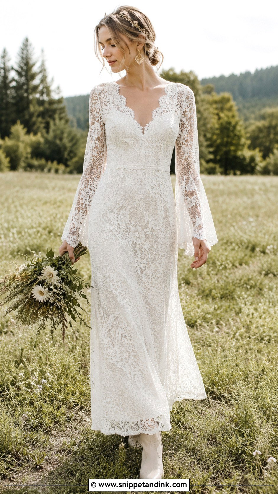 Boho Long Sleeve Lace Wedding Dress - Snippet and Ink - 20 Long Sleeved Lace Wedding Dress Ideas