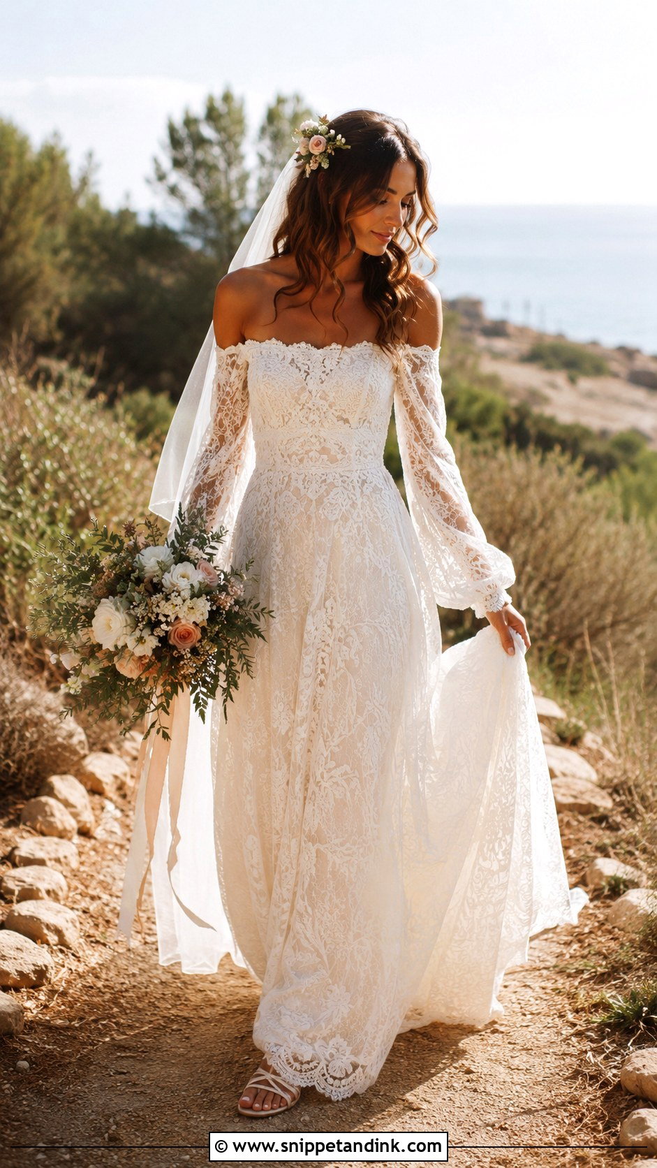 Boho Long Sleeve Off Shoulder Wedding Dress - Snippet and Ink - 25 Long Sleeve Off Shoulder Wedding Dress Ideas