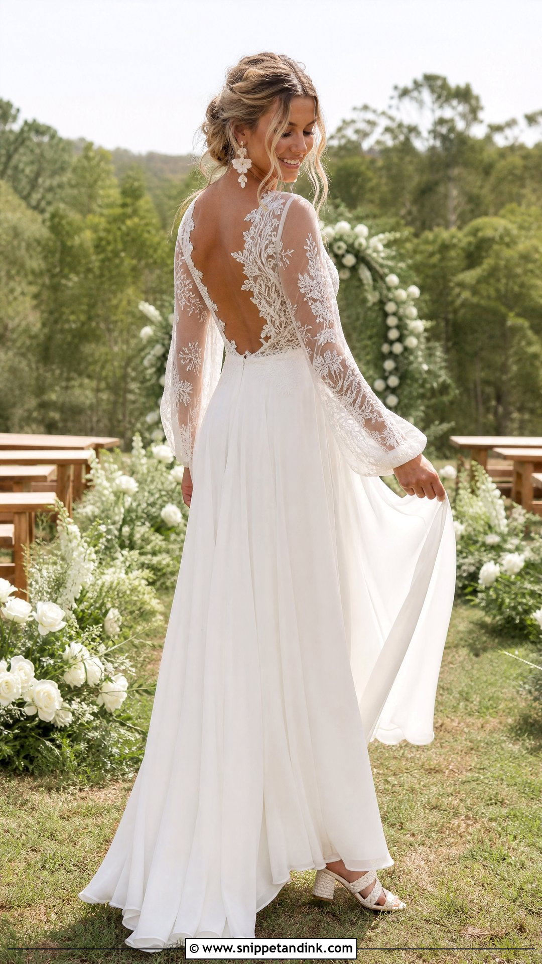 Boho Long Sleeve Open Back Wedding Dress - Snippet and Ink - 25 Long Sleeve Open Back Wedding Dress Ideas