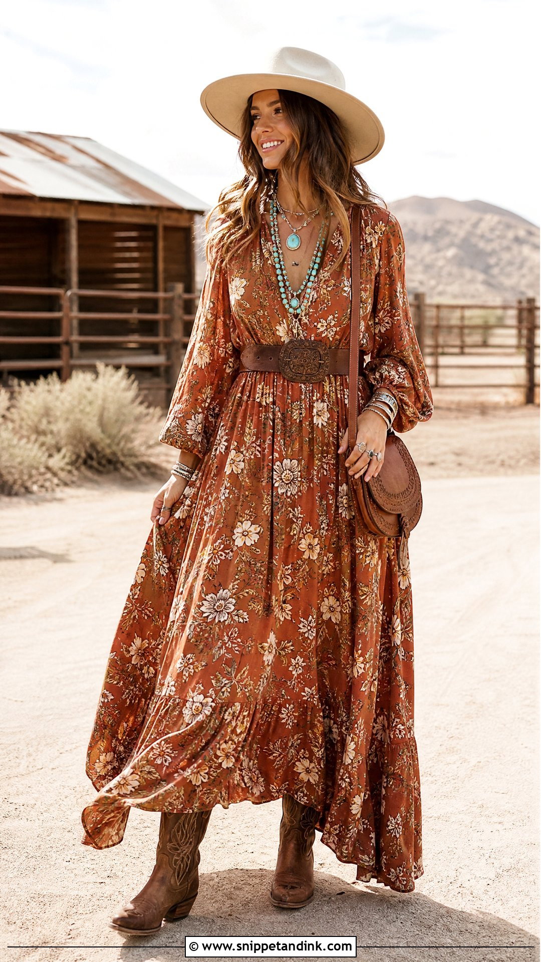Boho Maxi Dress Rodeo Hens Party Outfit - Snippet and Ink - 20 Rodeo Hens Party Outfits
