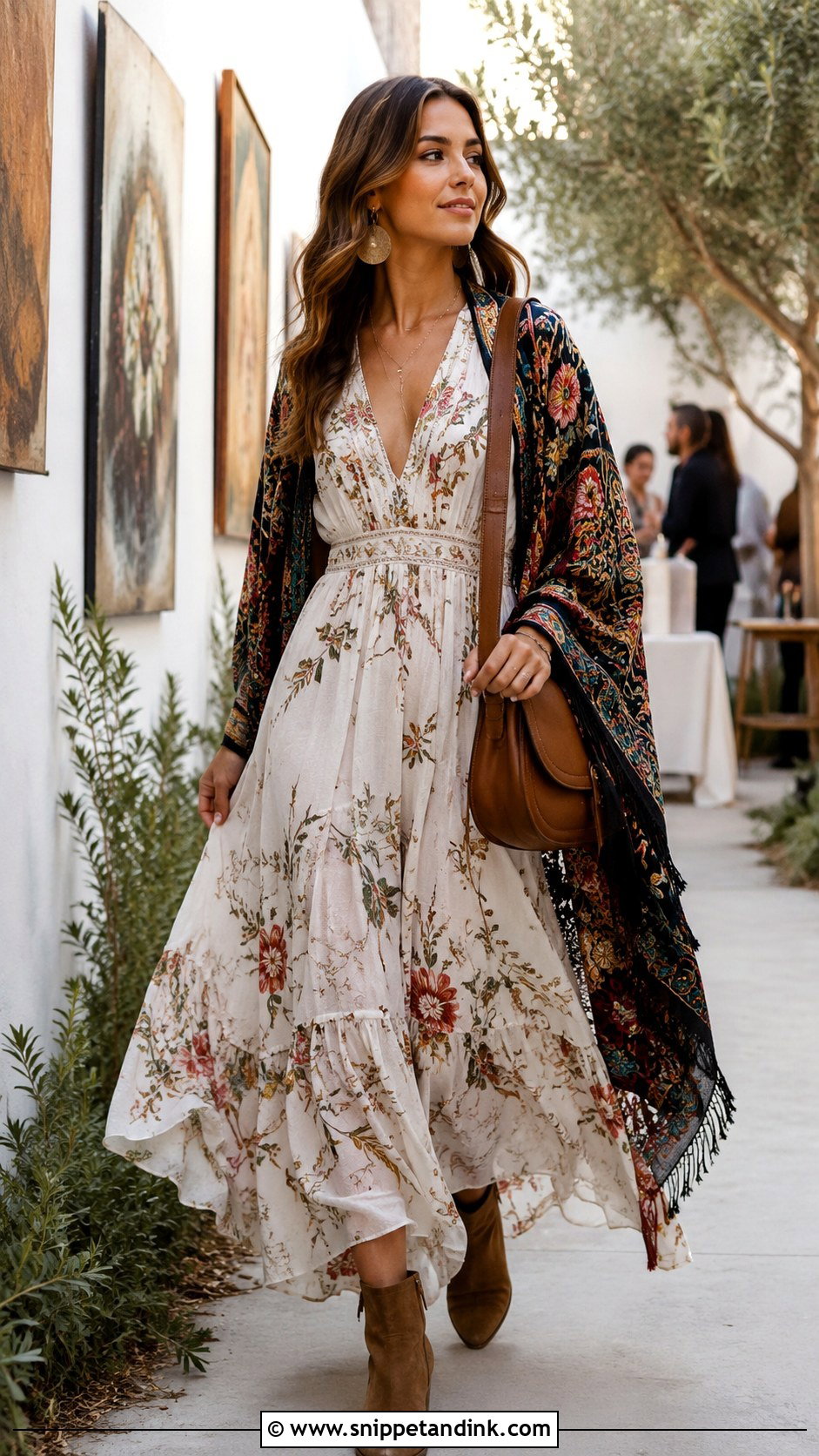 Boho Maxi Dress With Embroidered Shawl - Snippet and Ink - 20 Dress and Shawl Ideas