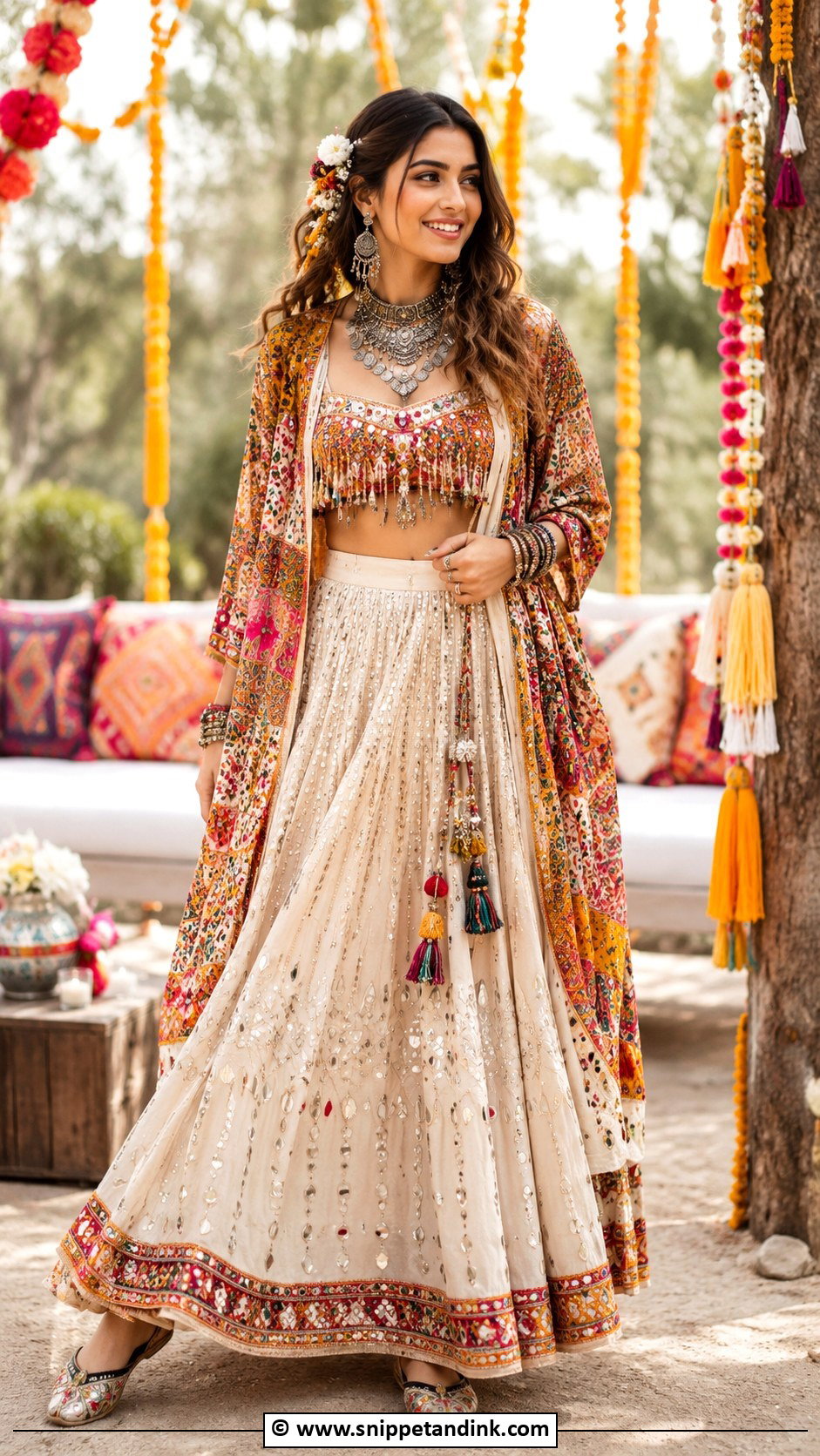 Boho Mehandi Outfit For Bride - Snippet and Ink - 30 Mehandi Outfits Brides