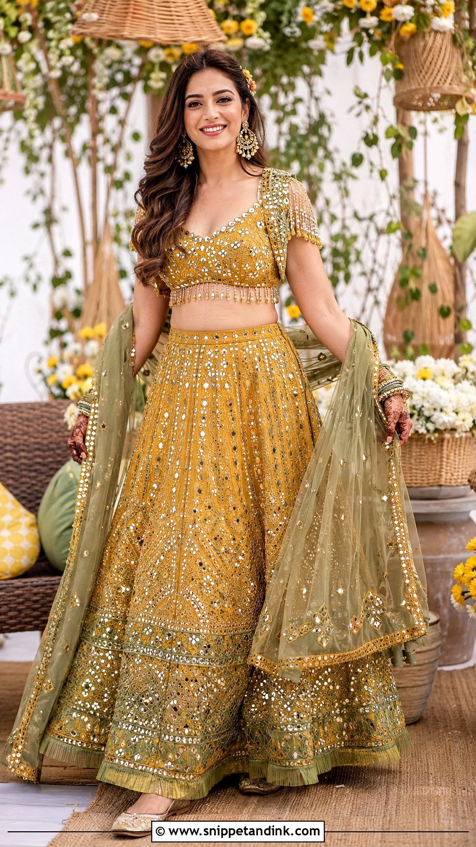 Boho Mehendi Lehenga - Snippet and Ink - 25 Mehendi Outfit for Bride Ideas