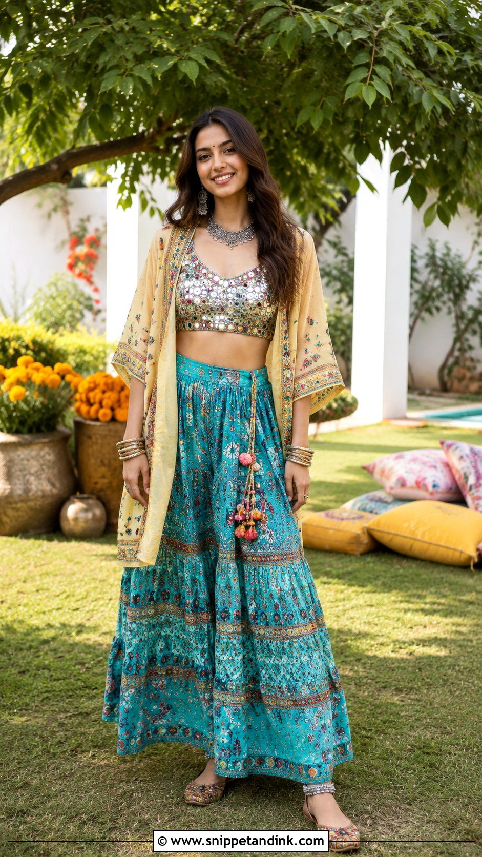 Boho Mehendi Outfit With Skirt - Snippet and Ink - 25 Outfit for Mehendi Function Ideas