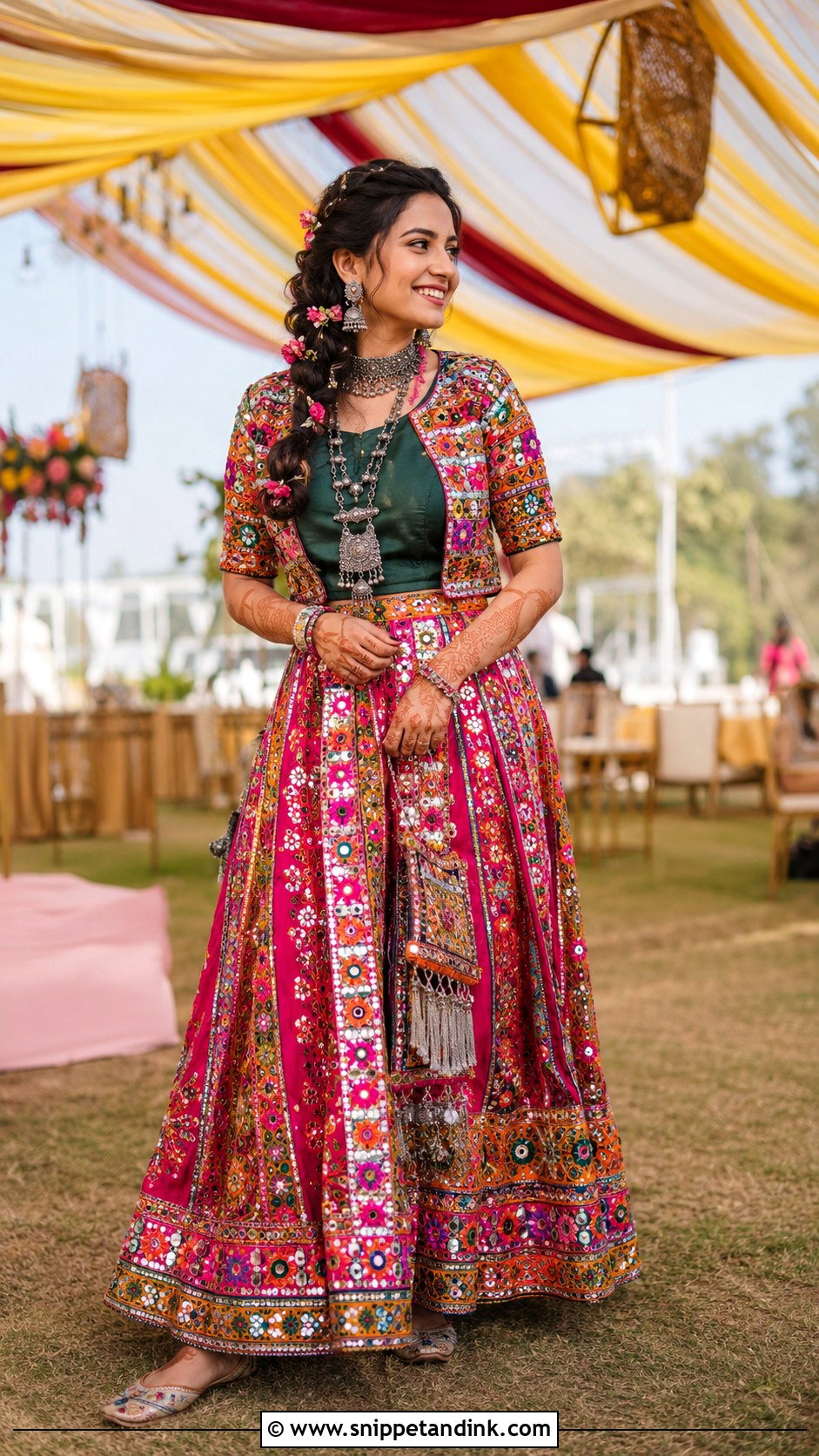 Boho Mirror Work Skirt Mehndi Outfit - Snippet and Ink - 20 Mehandi Function Dresses Mehndi Outfit