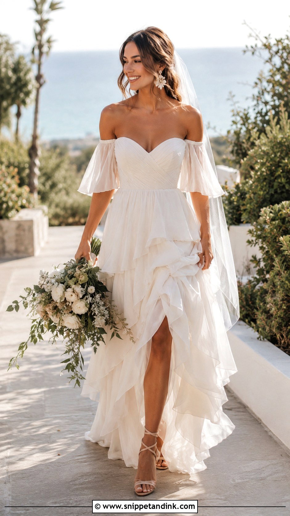 Boho Off Shoulder Chiffon Wedding Dress - Snippet and Ink - 20 Bohem Gelinlik Wedding Ideas