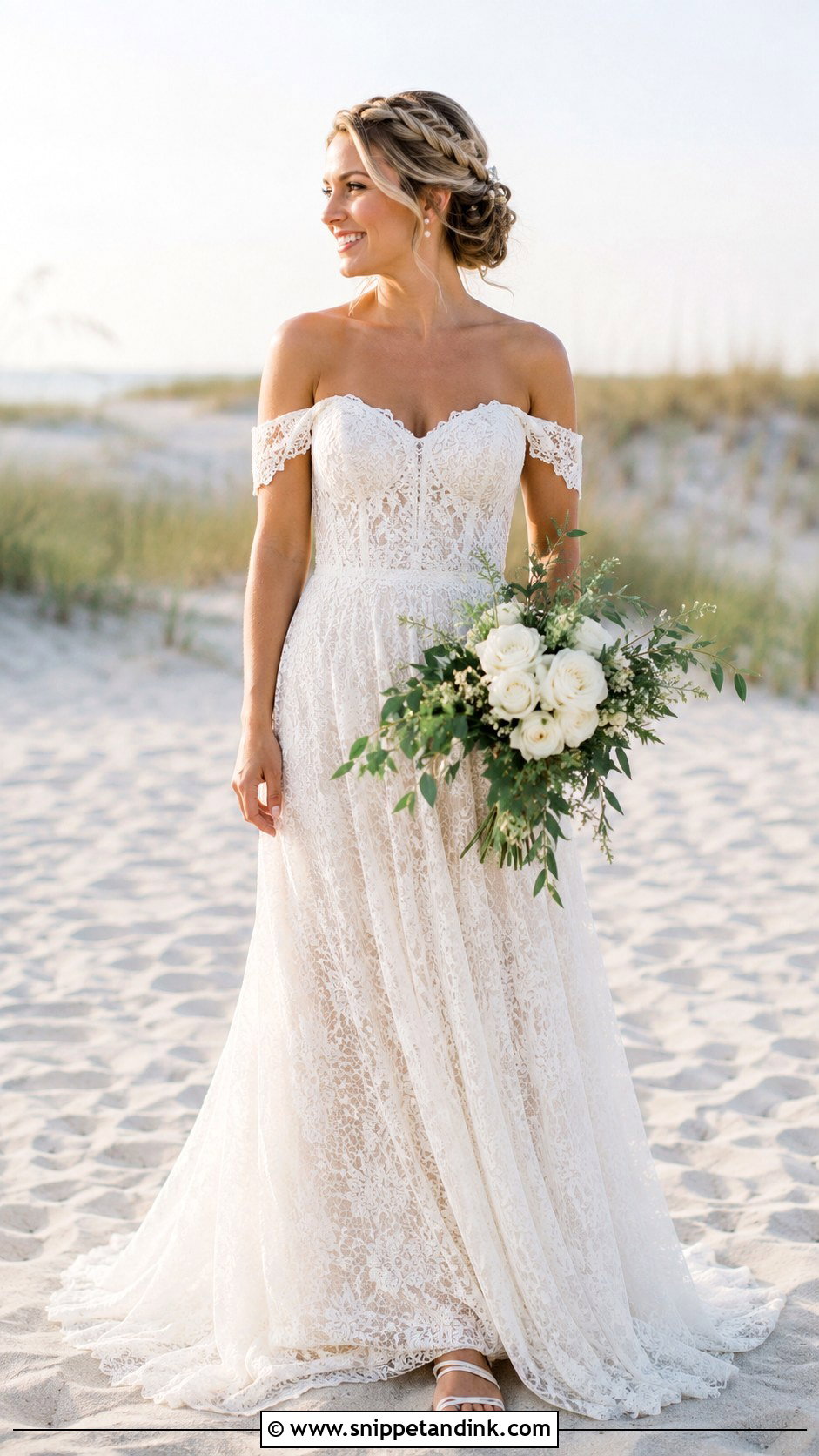 Boho Off Shoulder Lace Beach Wedding Dress - Snippet and Ink - 20 Boho Simple Beach Wedding Dress Ideas