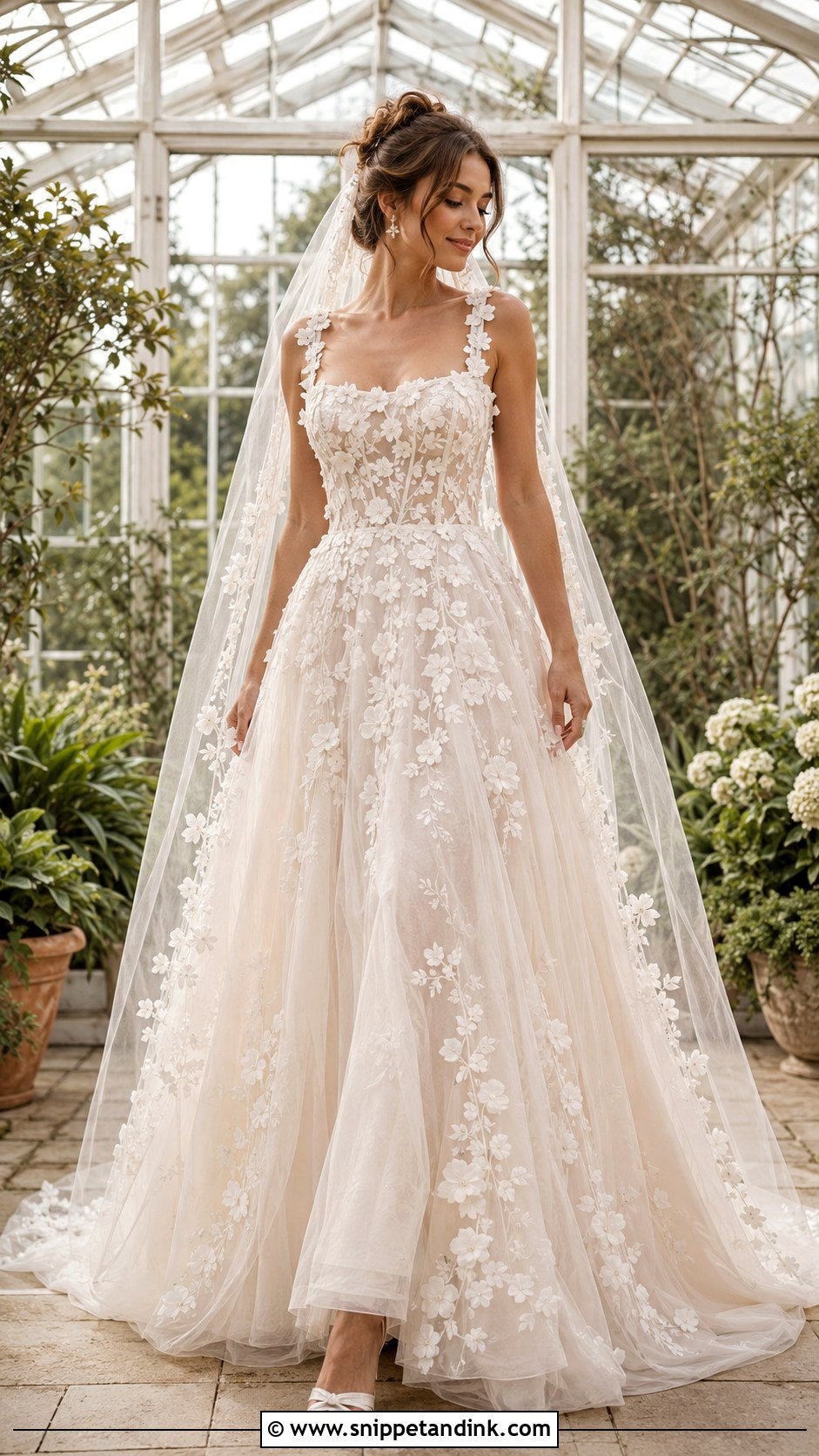 Boho Princess Floral Applique Wedding Dress - Snippet and Ink - 20 Boho Princess Wedding Dress Ideas