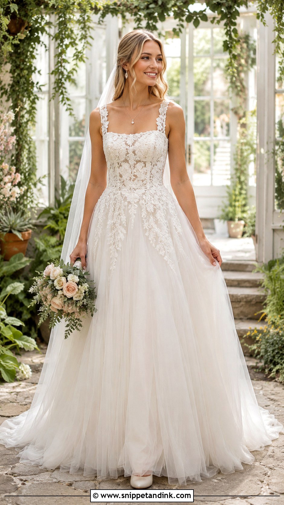 Boho Princess Square Neck Wedding Dress - Snippet and Ink - 20 Boho Princess Wedding Dress Ideas