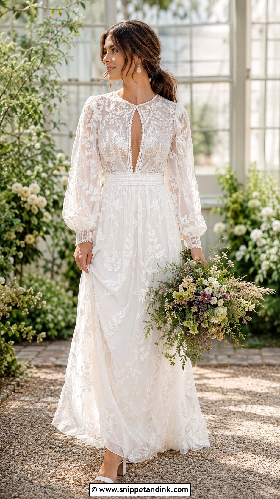 Boho Puff Sleeve Keyhole Wedding Dress - Snippet and Ink - 20 Keyhole Wedding Dress Ideas