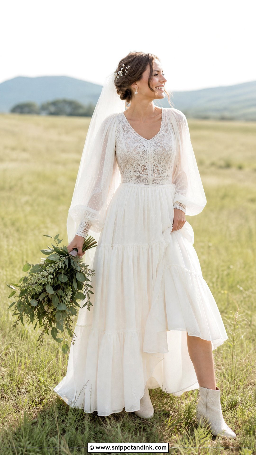 Boho Puffed Sleeve Wedding Dress - Snippet and Ink - 20 Puffed Sleeve Wedding Dress Ideas
