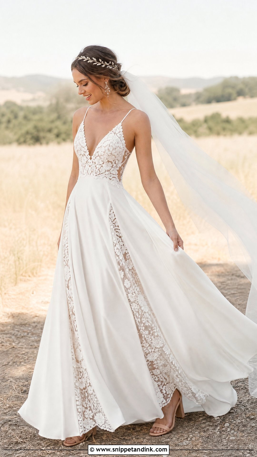 Boho Satin Wedding Dress With Floral Lace - Snippet and Ink - 20 Satin and Lace Wedding Dresses