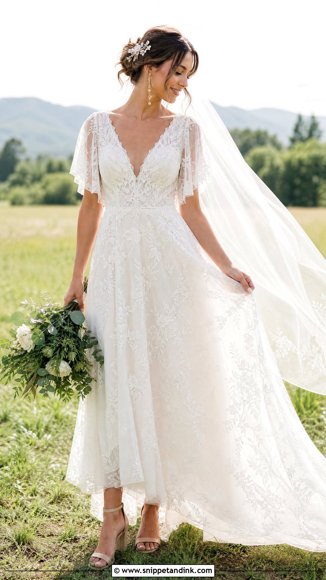 Boho Short Sleeve Lace Wedding Dress - Snippet and Ink - 20 Short Sleeve Lace Wedding Dress Ideas