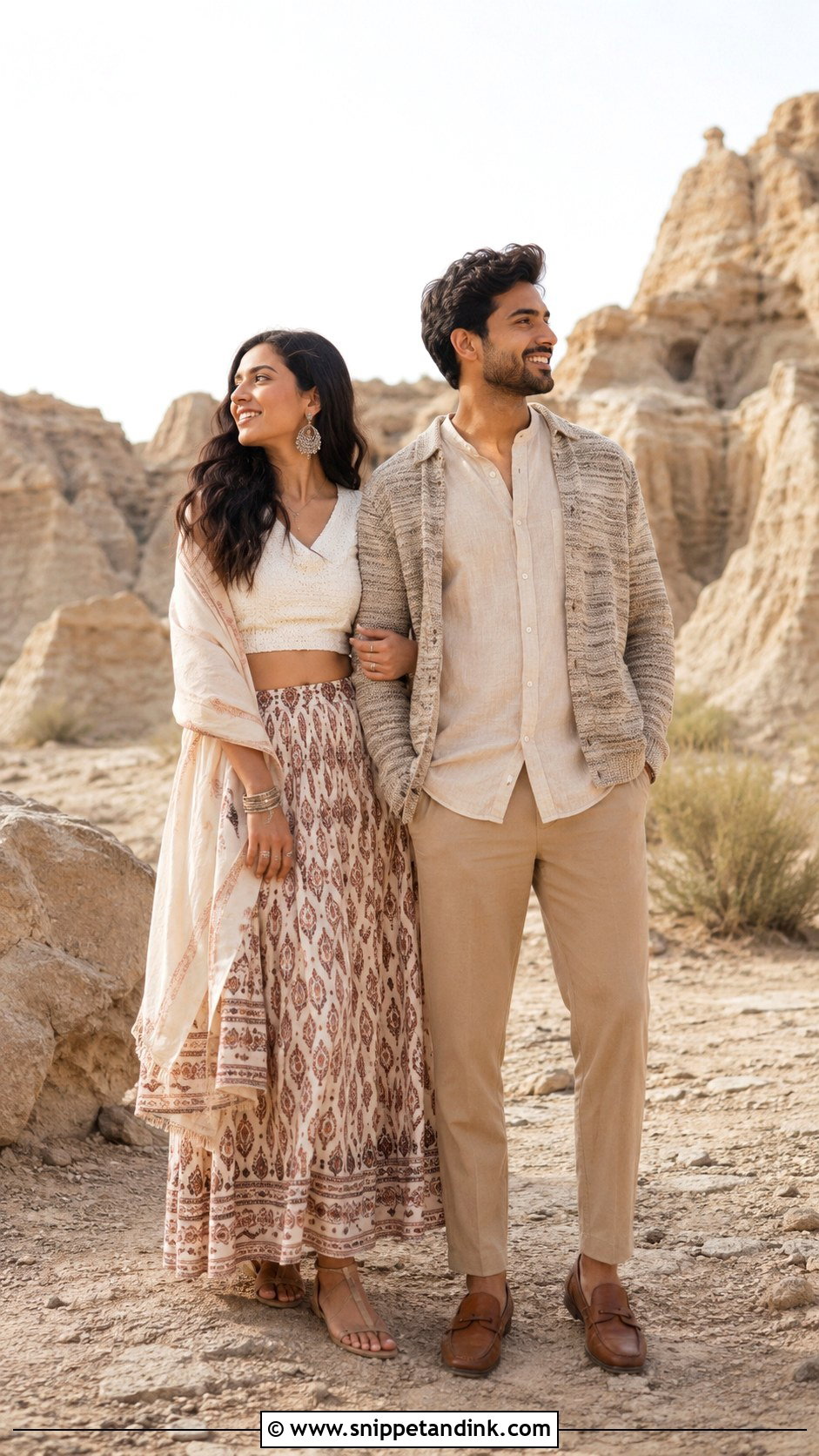 Boho Skirt And Linen Shirt Pre Wedding Shoot Outfit - Snippet and Ink - 20 Indian Pre Wedding Shoot Outfit Ideas
