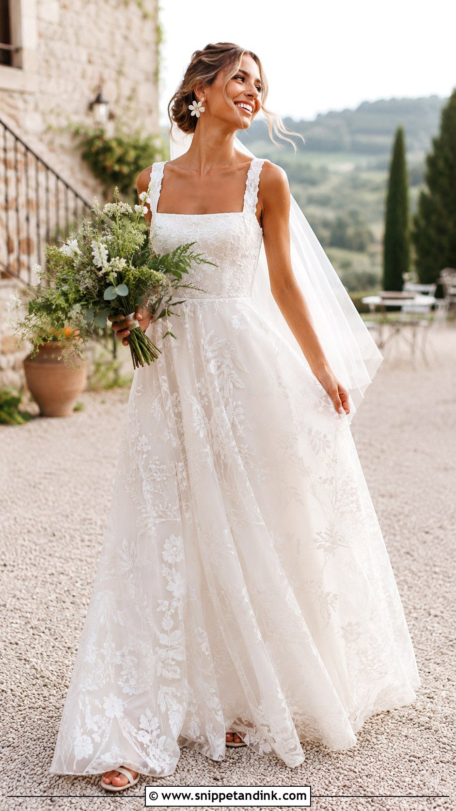 Boho Square Neck A Line Wedding Dress - Snippet and Ink - 20 Square Neck a Line Wedding Dress Ideas