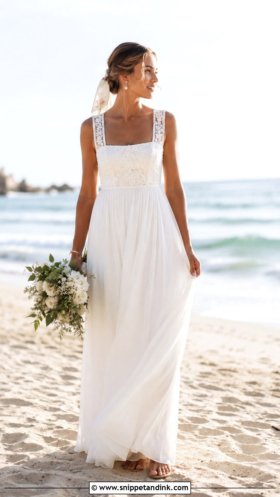 Boho Square Neck Beach Wedding Dress - Snippet and Ink - 25 Beachy Wedding Dress Boho Ideas