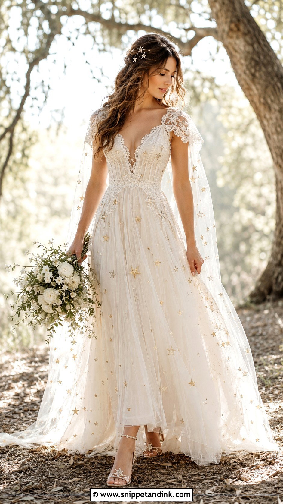 Boho Star Lace Wedding Dress - Snippet and Ink - 20 Star Wedding Dress Ideas