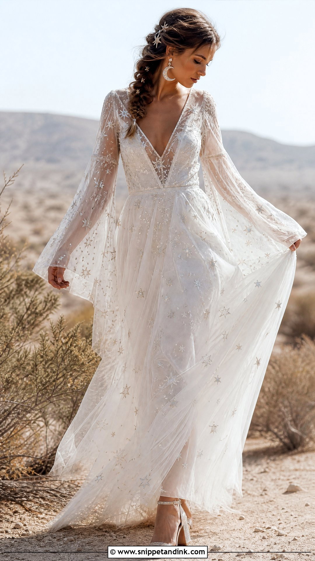 Boho Starry Wedding Dress With Bell Sleeves - Snippet and Ink - 20 Starry Wedding Dress Ideas