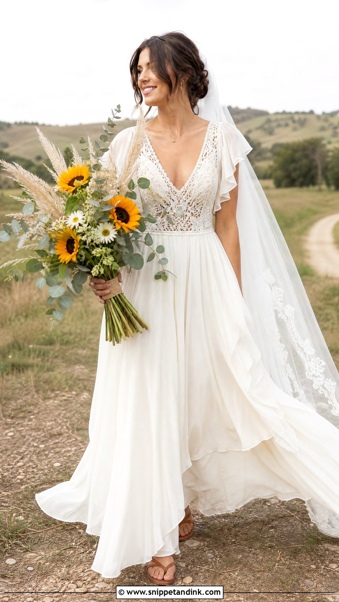 Boho Sunflower Wedding Dress - Snippet and Ink - 25 Sunflower Wedding Dress Ideas