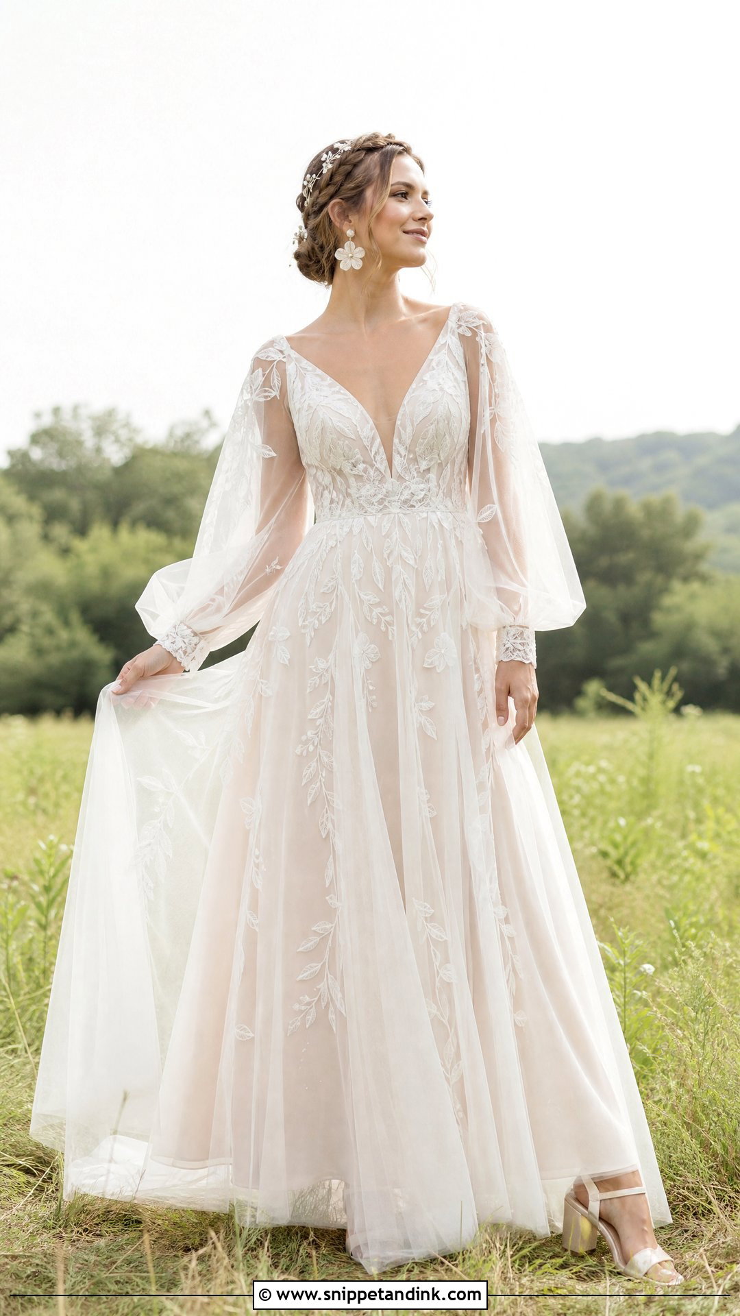 Boho Tulle Sleeve Wedding Dress - Snippet and Ink - 20 Tulle Sleeve Wedding Dress Ideas